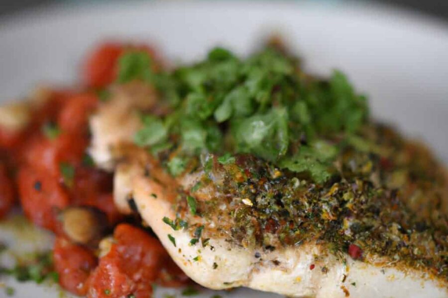 Photo,Of,Seared,Opah,With,Tomato,Garlic,Butter