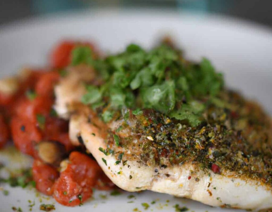 Seared Opah with Tomato-Garlic Butter